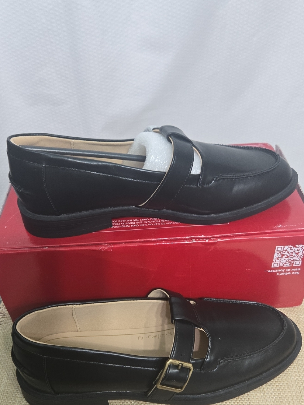 Black Leather Slip-On MaryJane's with Gold Buckle